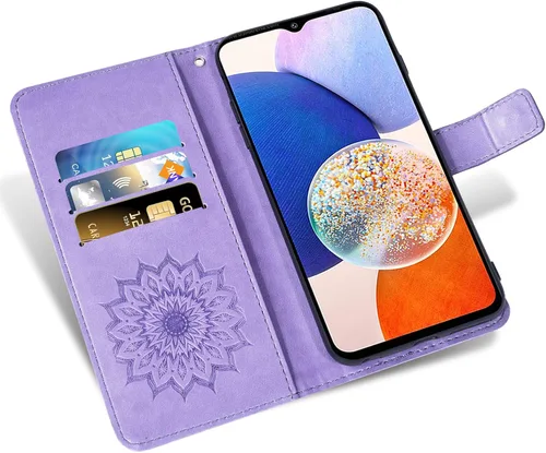 Vista 2 de Asuwish Funda de teléfono para Samsung Galaxy A14 5G con protector de pantalla de vidrio templado y funda delgada de piel de girasol, soporte