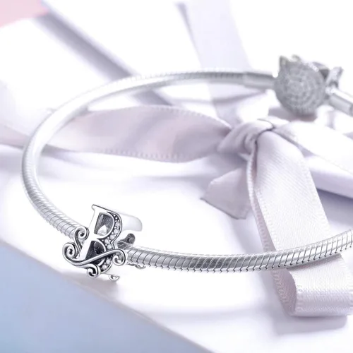 Vista 3 de Plata de ley 925 maciza con piedras cúbicas opciones de regalo completas AZ alfabeto encantador letras abalorios para pulseras europeas Pandora