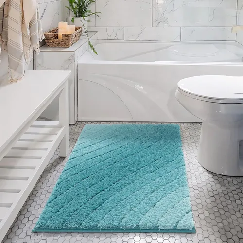 Vista 5 de DEXDE Tapete de baño de microfibra esponjosa, antideslizante, absorbente, color azul, 20 x 32 pulgadas