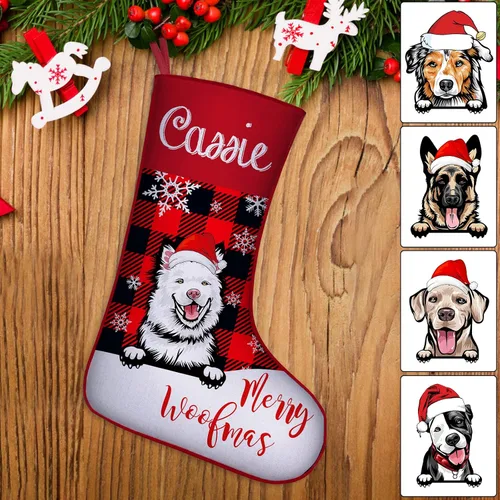 Vista 29 de Medias de Navidad de raza de perro personalizadas con texto de nombre, regalos de decoración de calcetines de Navidad personalizados para perros