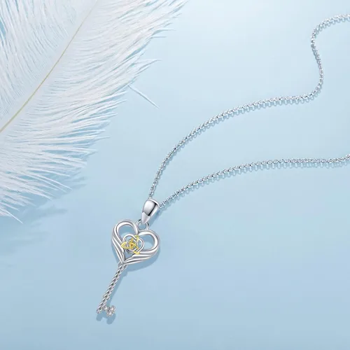 Vista 2 de XIXLES Angel Wing Key Necklace S925 Sterling Silver Irish Celtic Knot Love Heart Key Pendant Necklace Key Angel Wings Promise Necklace Jewelry Gifts