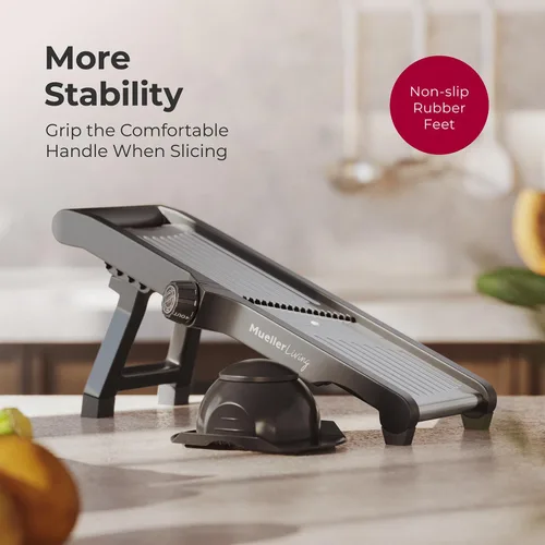 Vista 8 de MuellerLiving Mandoline Slicer para cocina, acero inoxidable, rebanar o corte juliana, picadora de verduras, rebanadora de frutas