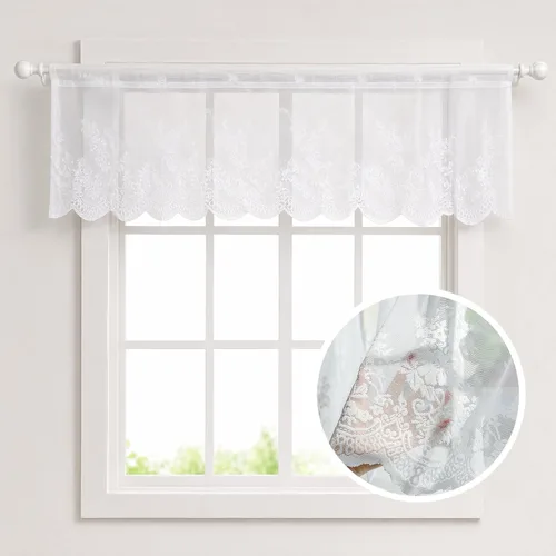 Vista 2 de Molaxhome Cenefas de encaje blanco para ventanas Cortina semitransparente