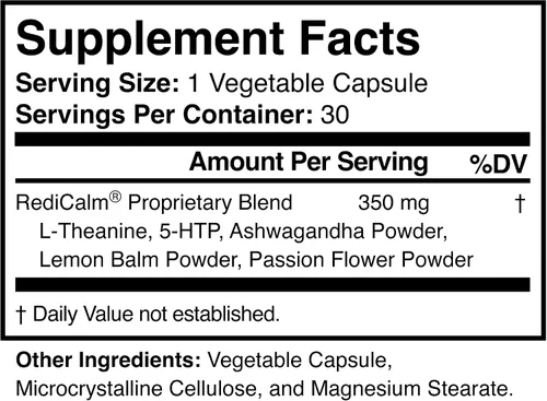Vista 3 de Redicalm, probado clínicamente, suplemento para alivio natural de ansiedad, sin GMO, vegano, sin gluten