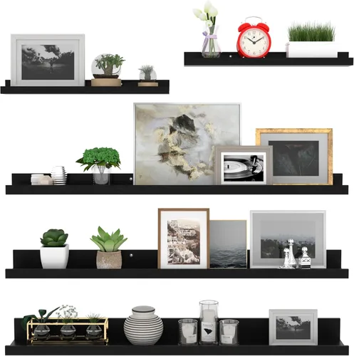 Vista 17 de Giftgarden Juego de 5 estantes flotantes de 24 pulgadas montados en la pared, estantes de pared de madera negra para baño, dormitorio, cocina, sala