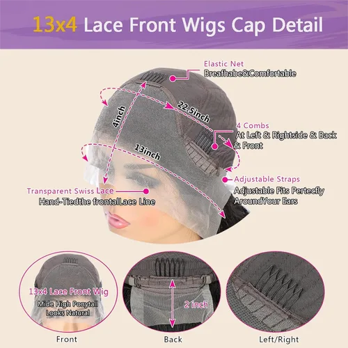Vista 5 de Peluca de cabello humano Bob de 13 x 4 con encaje frontal para mujeres negras, pelucas de cabello humano corto sin pegamento, prearrancadas
