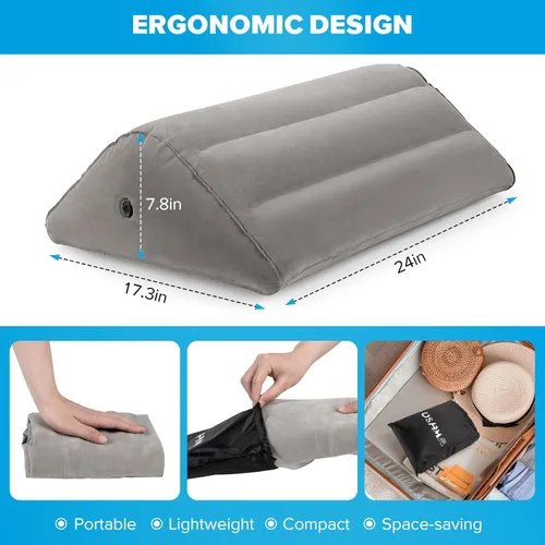 Vista 7 de USHMA Almohada inflable de cuña de rodilla para dormir de espalda, almohada debajo de la rodilla para dormir de espalda, cómoda almohada inflable
