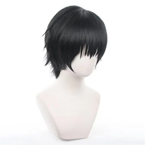 Vista 3 de Peluca de disfraz de anime corto negro sintético suave para cosplay Negro-a