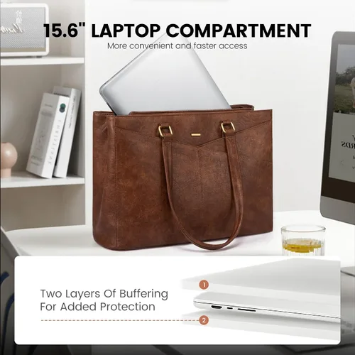 Vista 8 de LOVEVOOK Bolsa para Laptop para Mujeres, Bolsa de Mano para Laptop de 15.6 Pulgadas para Mujeres, Bolsas de Mano de Trabajo de Cuero Vintage