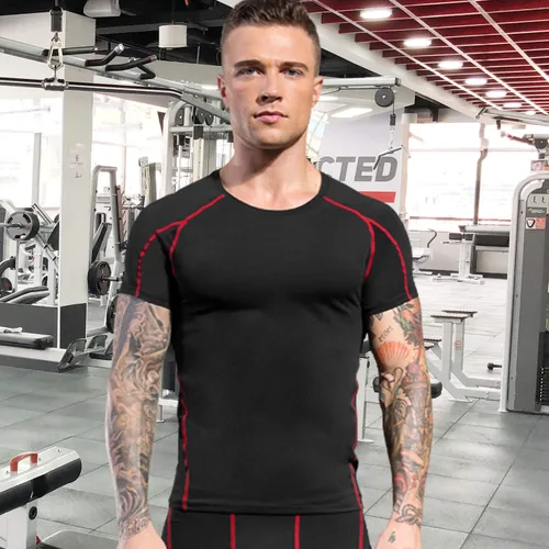 Vista 2 de WRAGCFM Men's Compression Shirts Short Sleeve Athletic Workout Undershirts Quick Dry Base Layer Sports T-Shirts Running Tops