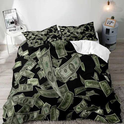 Vista 10 de VIVIHOME - Juego de ropa de cama de lujo divertido de 2 piezas, juegos de ropa de cama individual, funda de edredón de billetes de cien dólares