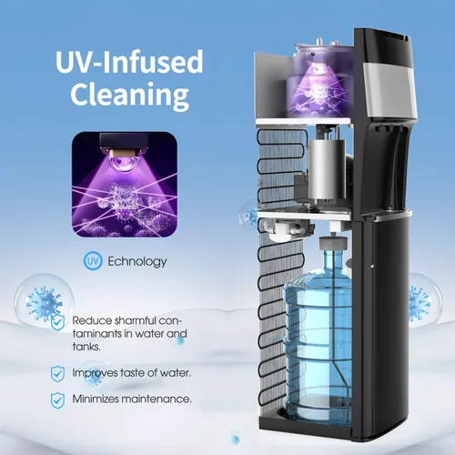 Vista 4 de Dispensador enfriador de agua con carga inferior autolimpiante para botellas de 3-5 galones, agua fría, caliente y a temperatura ambiente