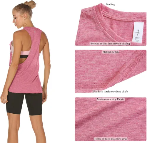 Vista 6 de icyzone - Camiseta deportiva sin mangas para mujer, con cuello alto y espalda cruzada, ideal para entrenamiento y yoga (paquete de 3)