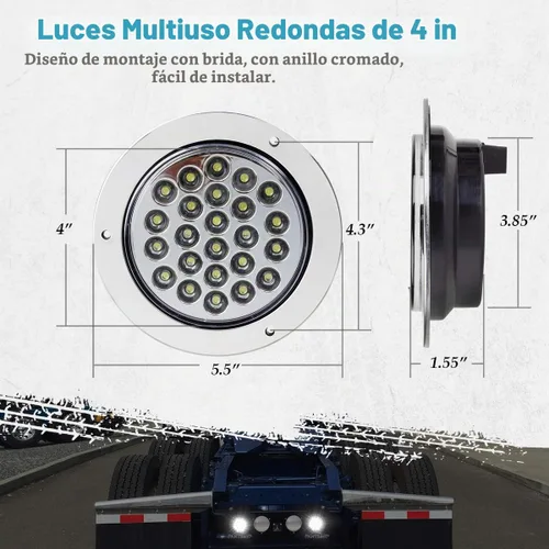 Vista 6 de Partsam 2pcs 4" redondo blanco 24 LED camión remolque luz marcha marcha marcha atrás luz + cromo/alambre