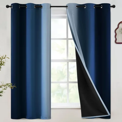 Vista 226 de SimpleHome Cortinas degradadas degradadas para oscurecer la habitación de 36 pulgadas de largo para dormitorio, con ojales y bloqueo de luz Negro