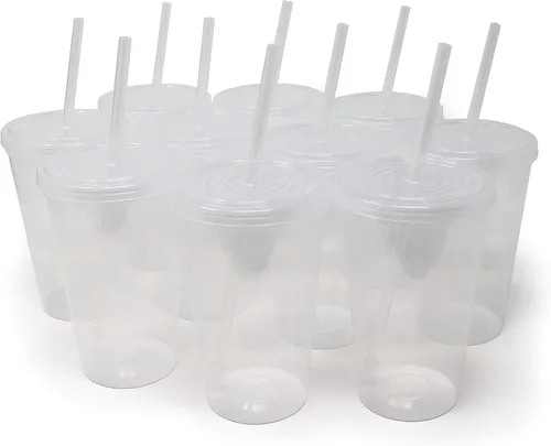 Vista 16 de Rolling Sands Vasos de plástico reutilizables de 22 onzas con tapas, paquete de 10, vasos variados fabricados en Estados Unidos; incluye 10 popotes