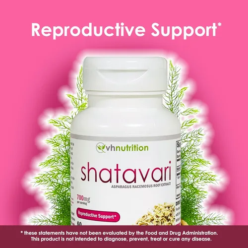 Vista 4 de VH Nutrition SHATAVARI 700 mg de extracto de espárragos racemosos Vitalidad femenina* y rejuvenecimiento* Equilibrio de estrógeno natural*