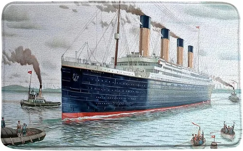 Vista 3 de Alfombra de baño náutica Titanic, decoración de fiesta, retro, clásica, romántica, película de amor, paisaje, océano, acuarela, niños y niñas