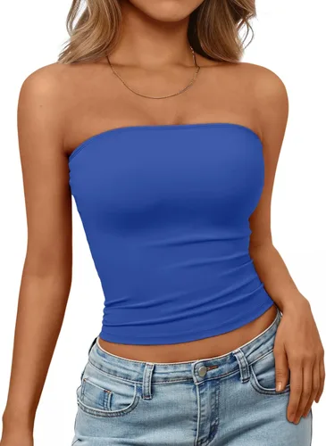 Vista 28 de Trendy Queen Top corto bandeau sin tirantes para mujer Blanco