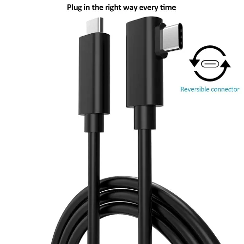 Vista 4 de Easy Hood Cable USB C a USB C compatible con auriculares Oculus QuestQuest 2Oculus Link VR, ángulo recto tipo C de transferencia de datos de alta