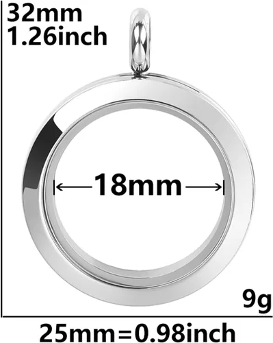 Vista 2 de Tamaño redondo Living Memory Photo Relicario Locket Colgante Flotante Cuadro Collares para Mujeres Regalo Joyería, L271-0.984 in