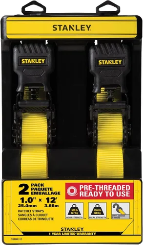 Vista 10 de STANLEY S10002-12 Correas de trinquete negras/amarillas de 1" X 12' - Carga de trabajo segura de 500 LBS / Fuerza de rotura de 1,500 LBS, paquete