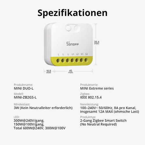 Vista 9 de SONOFF Mini Duo-L Zigbee Smart Switch – Sin cable neutro, Zigbee 3.0, doble canal, 16 A en total, compatible con Alexa, Google Home, temporizador