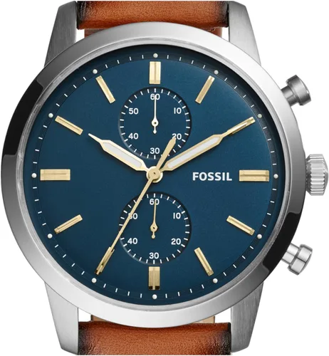 Vista 3 de Fossil Men's Townsman Quartz Stainless Steel and Leather Chronograph Watch Cuero Marrón/Plata/Azul