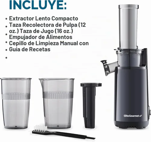 Vista 3 de Elite Gourmet Exprimidor lento compacto de masticación, extractor de jugo de prensa en frío, sin BPA, con exprimidor eléctrico de cítricos, control