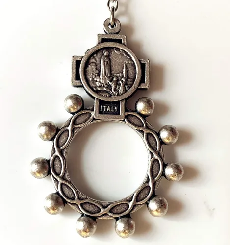 Vista 4 de elegantmedical Hecho a mano vintage plata rosa cuentas católica Nuestra Señora de Fátima Rosario Collar Cruz caja de regalo crucifijo Italia