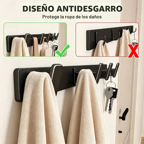 Vista 6 de Black Wall Mount Coat Rack, 5 Wall Hooks For Hanging Key Holder Hat Hooks Negro