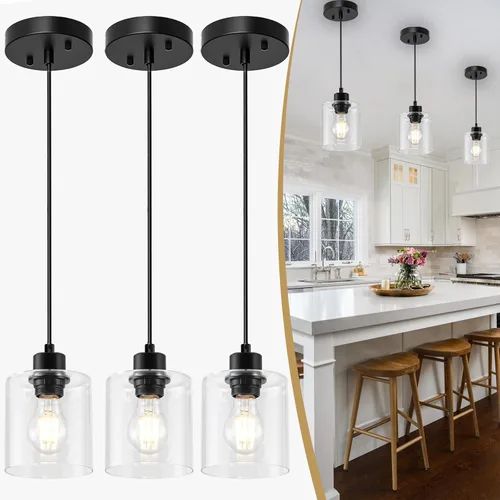 Vista 5 de 1 lámpara colgante de níquel cepillado para isla de cocina, moderna lámpara colgante de granja, lámpara de techo ajustable de 39 pulgadas