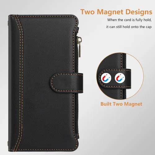 Vista 5 de bojioderf Compatible con Realme P1 Pro, compatible con Realme 12 Pro 5G / 12 Pro Plus 5G con cremallera cartera de piel sintética con función atril