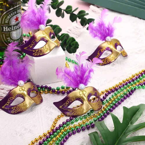 Vista 7 de 24 piezas de mini máscaras de máscaras, máscaras pequeñas para decoración de pasteles, Mardi Gras, centro de mesa veneciano para decoración