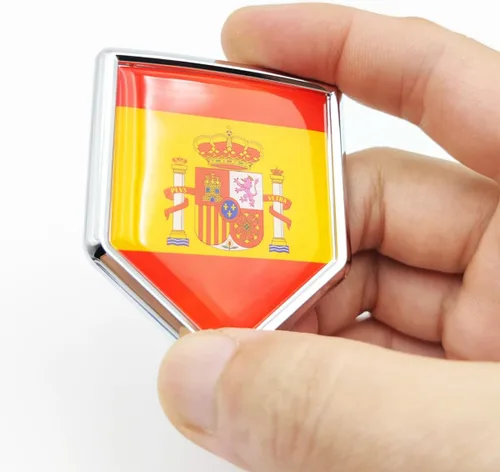 Vista 2 de Overdecor Calcomanías de bandera de España, emblema de automóvil, accesorios de automóvil español, decoraciones de bandera de escudo cromado