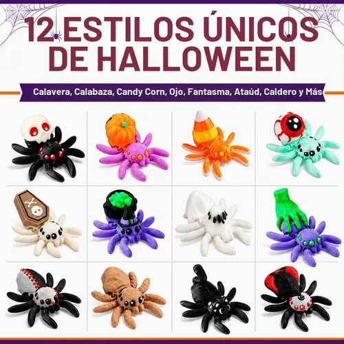 Vista 3 de 12 Pack Halloween 3D Printed Toy Surprise Spider & Egg Party Favors for Kid 12 Pack Egg With Spiders