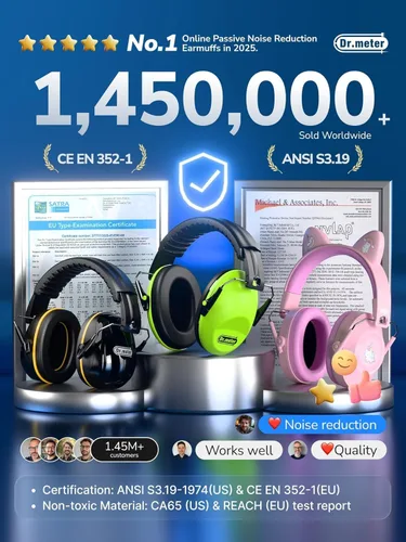 Vista 5 de Dr.meter Orejeras de protección auditiva, orejeras de seguridad con reducción de ruido de 31 dB con diadema ajustable para adultos y niños