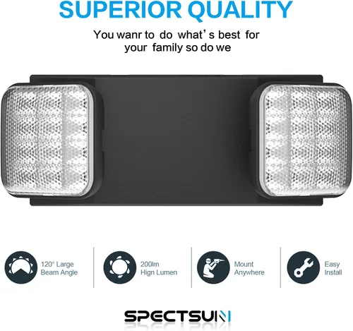 Vista 6 de Paquete de 1 letrero de salida LED negro con luces de emergencia y batería de respaldo, con cable ajustable, 2 cabezales LED, certificado UL
