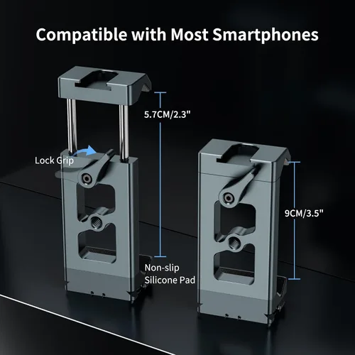 Vista 3 de Soporte de trípode de metal para teléfono, adaptador de puerto Arca y cámara de acción, adaptador de trípode ajustable para teléfono celular