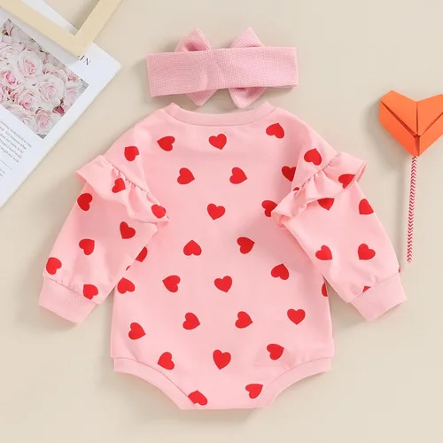Vista 107 de SOLILOQUY Traje de manga larga con cuello redondo para el primer día de San Valentín para bebé niño y niña, mameluco de corazón de amor