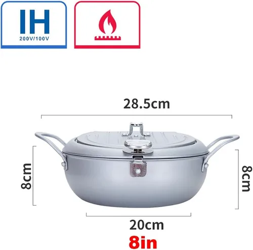 Vista 2 de Sartén con revestimiento antiadherente con termómetro Tempura Freidora Pot, Mini sartén profunda con escurridor Mini Sartén profunda con sartén