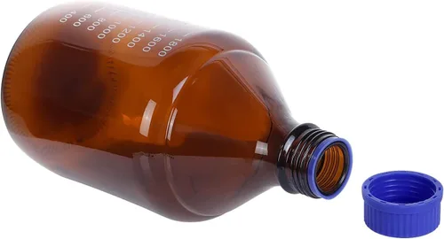 Vista 3 de Botellas ámbar de almacenamiento de medios de laboratorio, recipiente de vidrio graduado marrón GL45, tapa de rosca a prueba de fugas, multiusos Azul