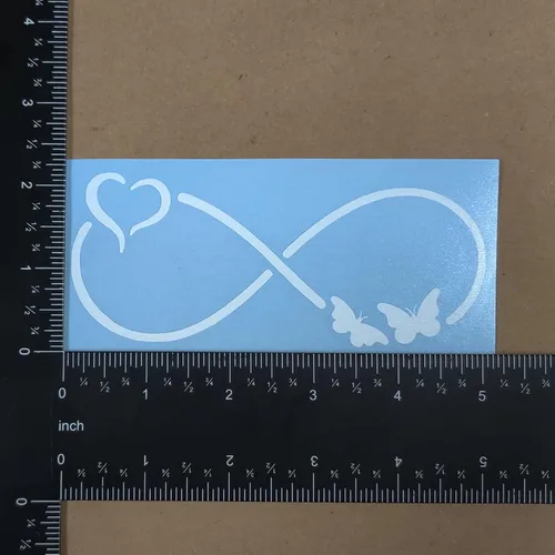 Vista 7 de Paquete de 4 calcomanías de mariposa: Infinito, corazón, amor, ala (tamaño pequeño, 3.5 pulgadas, blanco)