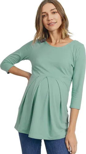 Vista 66 de LaClef - Blusa de maternidad para mujer, cuello redondo, manga 3/4, plisada al frente, estilo peplum