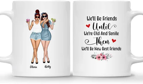 Vista 9 de Gossby Taza de café personalizada para mejores amigas, regalo personalizado para mujeres con nombre, cumpleaños, Navidad, regalo de taza de larga