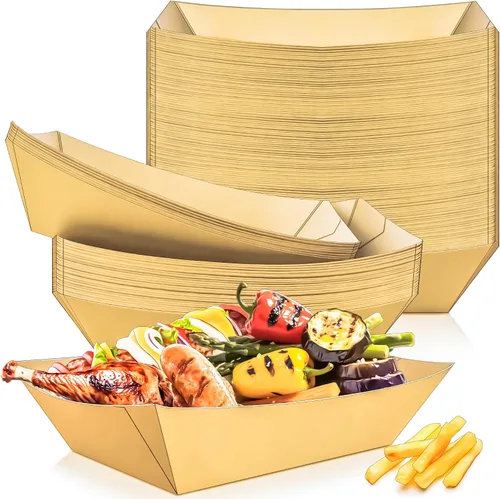 Vista 12 de paquete de 80 unidades de bandejas de papel para barco de comida de 0.5 libras, bandejas desechables de papel pequeñas, recipientes de 0.5 libras