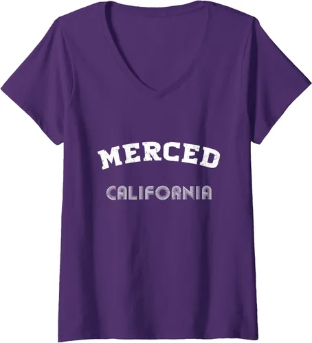 Vista 5 de Camiseta vintage con cuello en V para mujer de Merced City California State, Negro