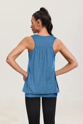 Vista 4 de Beyove Camisetas sin mangas de espalda cruzada para mujer, para yoga, atletismo, entrenamiento, sin mangas, ajuste holgado, paquete de 3