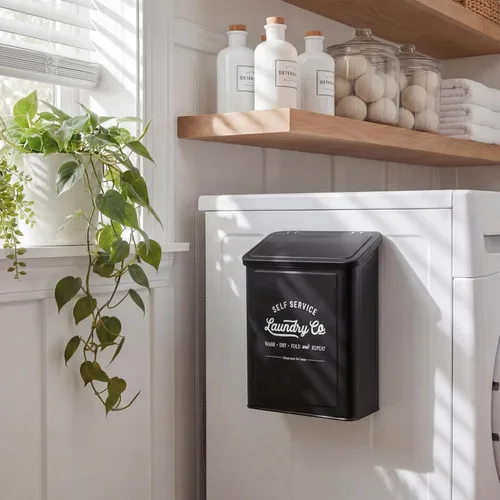 Vista 5 de MONJITA Contenedor magnético de pelusa para cuarto de lavado, cubo de basura de pelusa montado en la pared con tapa para secadora, organización