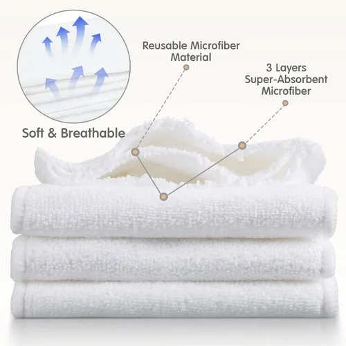 Vista 3 de Paquete de 24 insertos de pañales de tela reutilizables para recién nacidos, 3 capas absorbentes y transpirables, insertos de pañales de microfibra